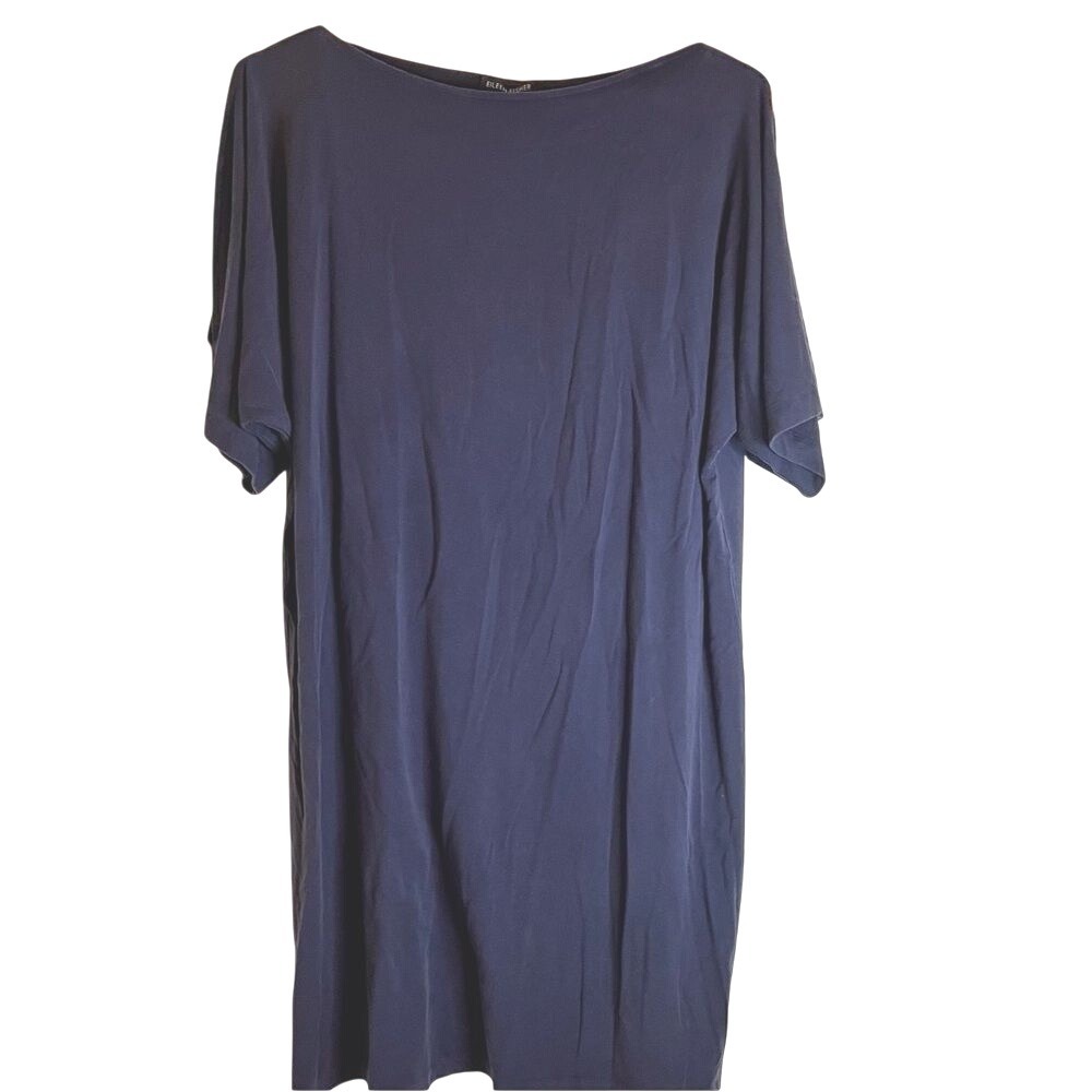 Eileen Fisher Cold Shoulder T Shirt Dress Navy Size Medium Soft Comfy Career